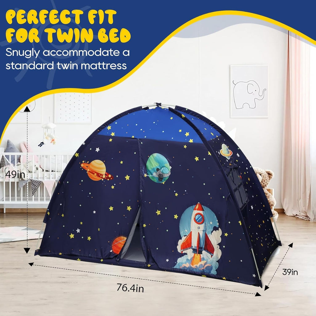 Twin Bed Tent Canopy Blue Black out Privacy Indoor Play house For Kids