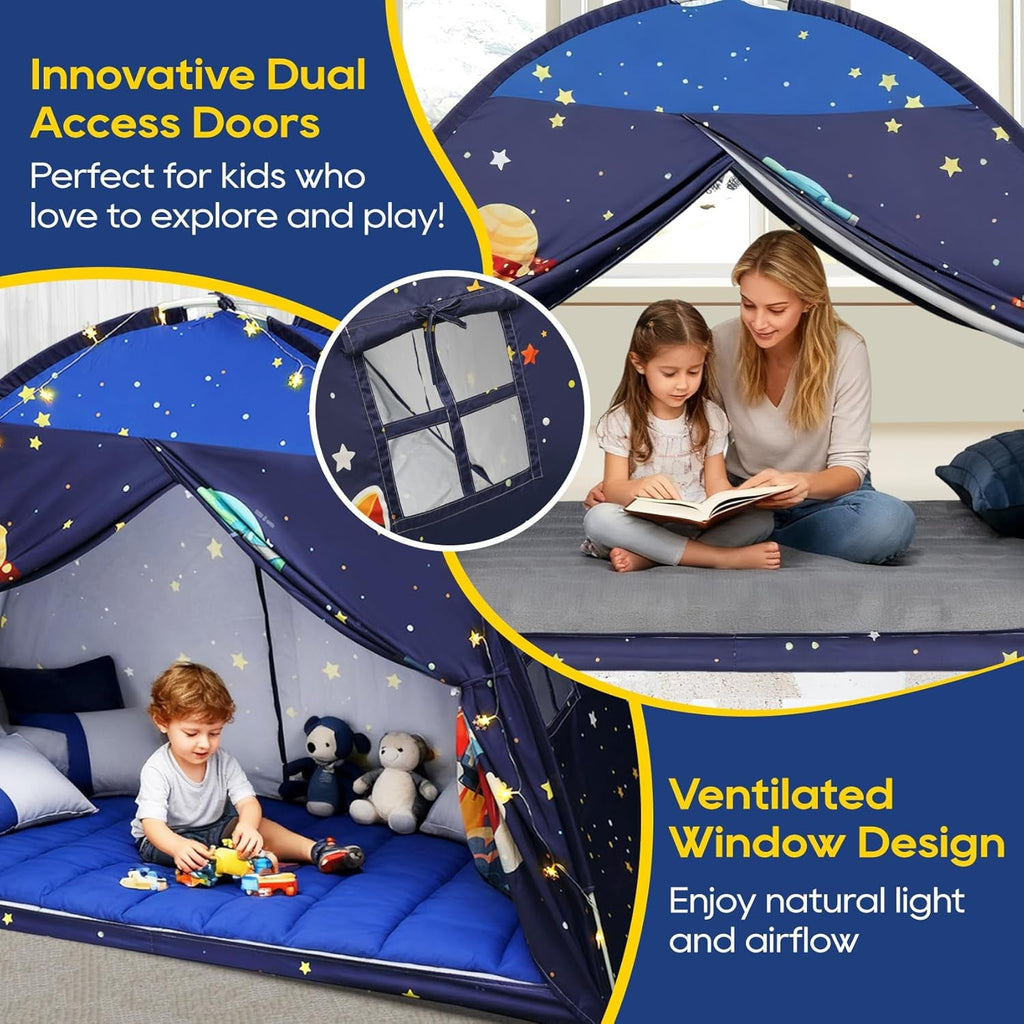 Twin Bed Tent Canopy Blue Black out Privacy Indoor Play house For Kids