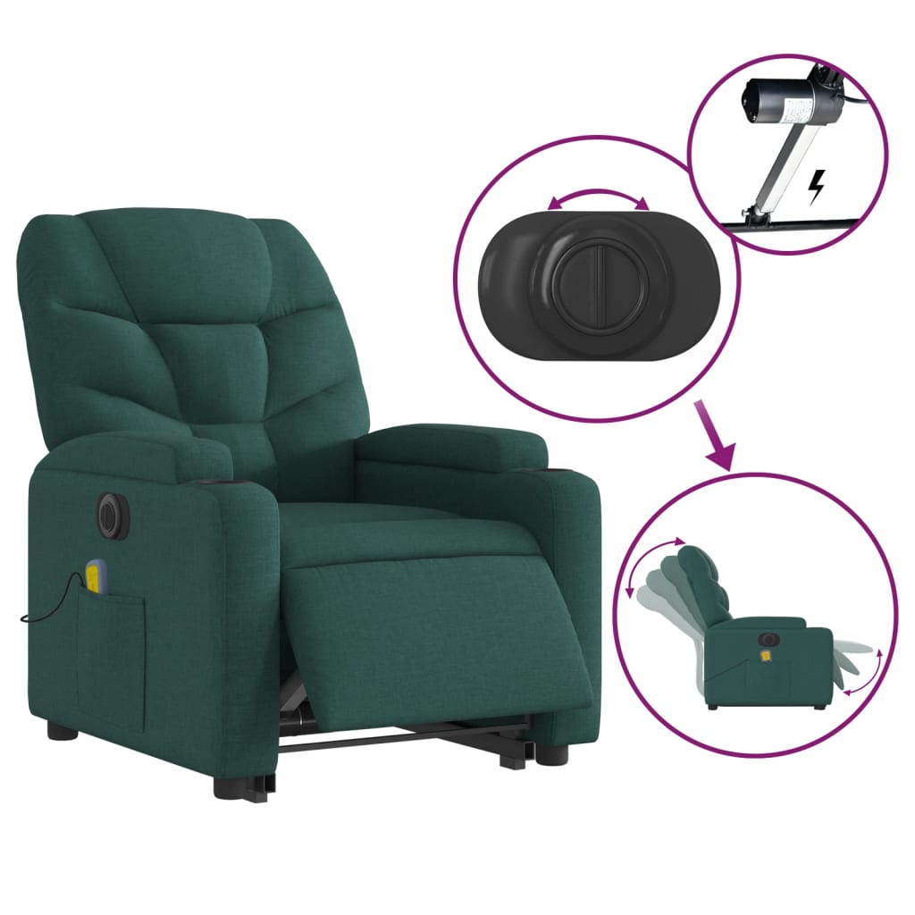 vidaXL Electric Stand up Massage Recliner Chair Dark Green Fabric