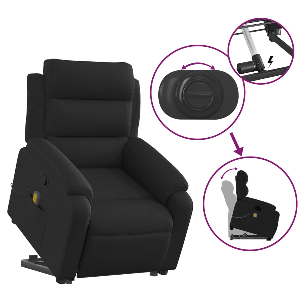 vidaXL Stand up Massage Recliner Chair Black Fabric