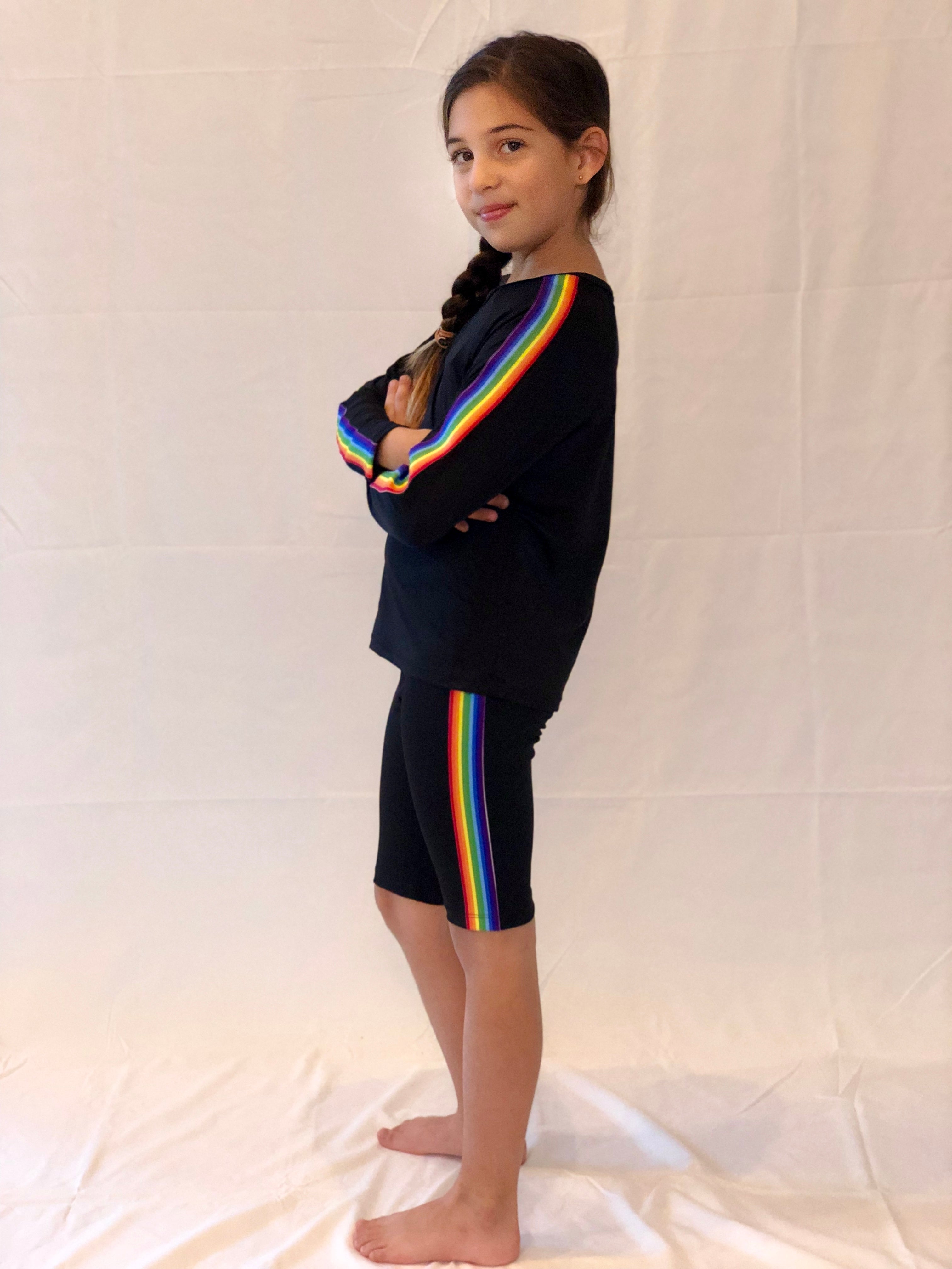 Stripe Rainbow Black Shorts