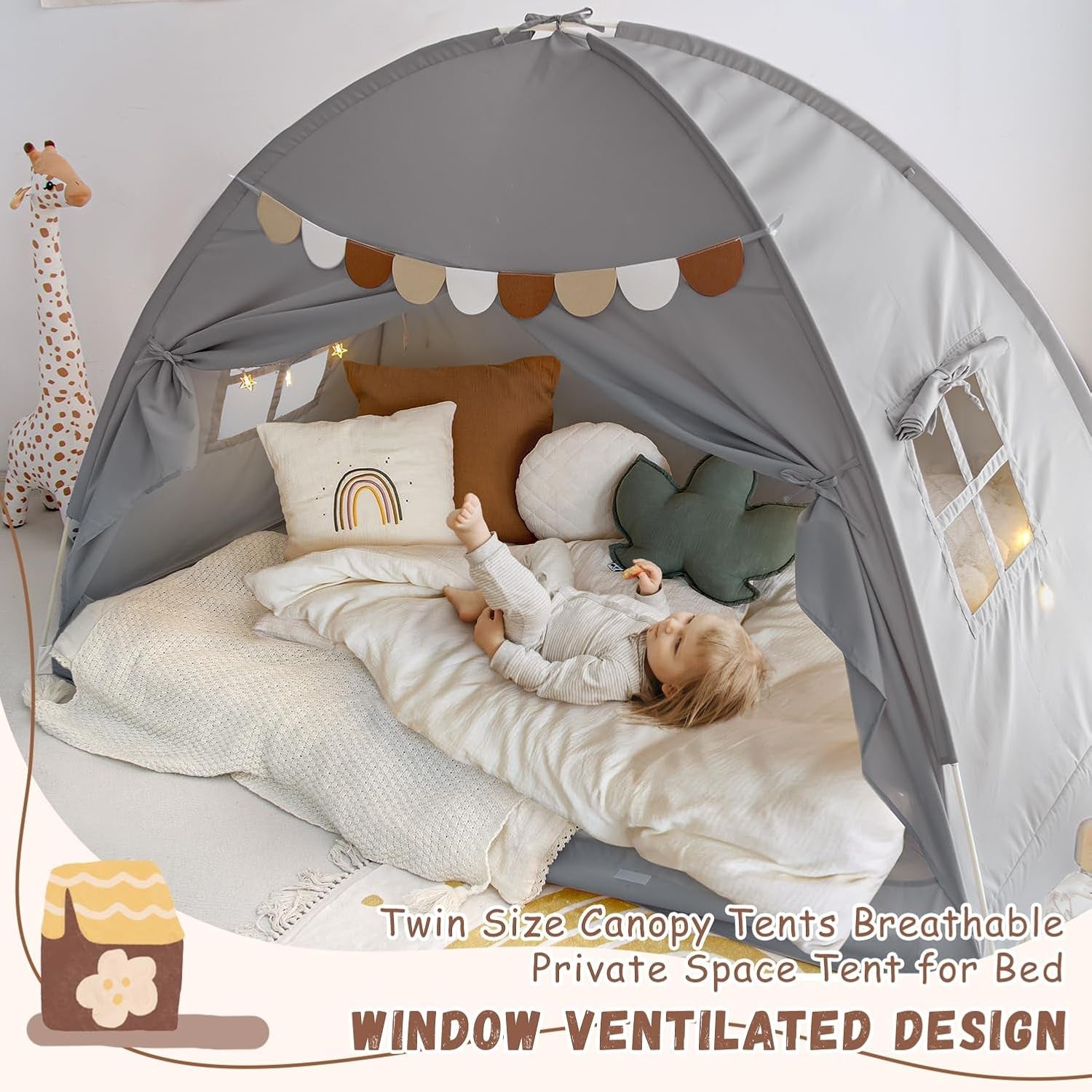 Twin Bed Tent Canopy Blackout Privacy PlayhouseKit