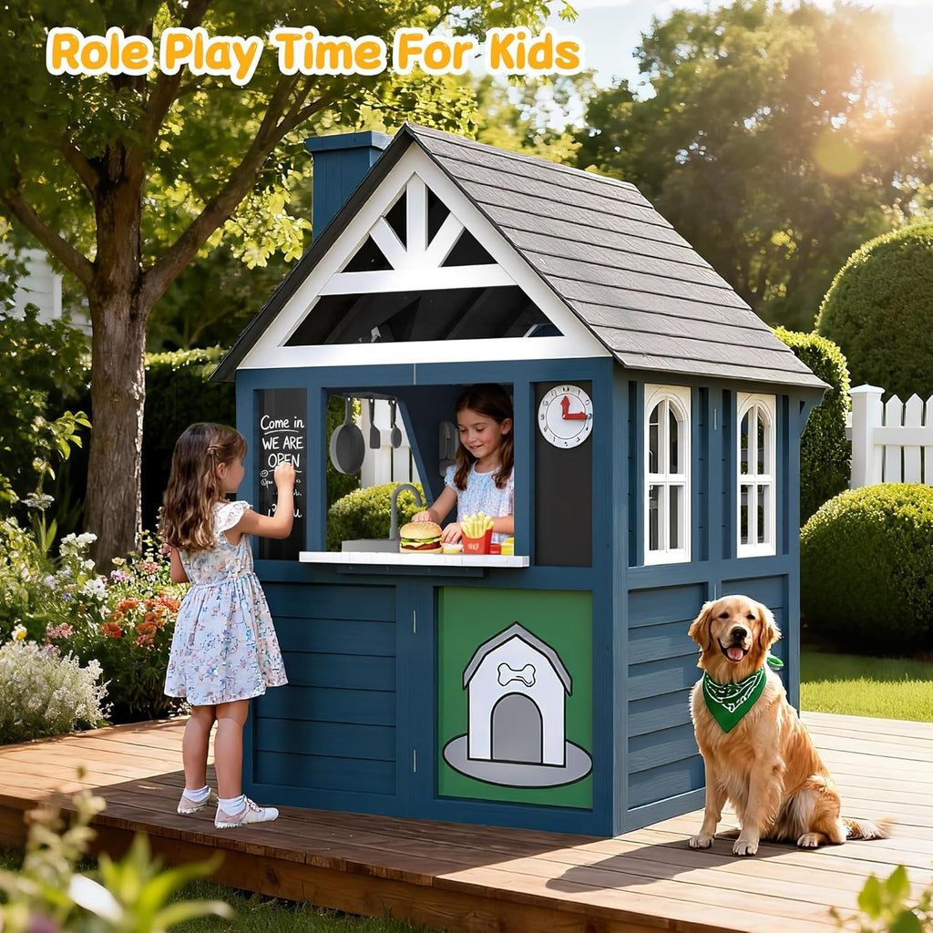 Blue Cedarwood Kids Playhouse Weather Resistant Outdoor