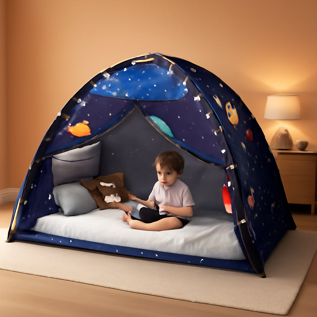 Twin Bed Tent Canopy Blue Black out Privacy Indoor Play house For Kids