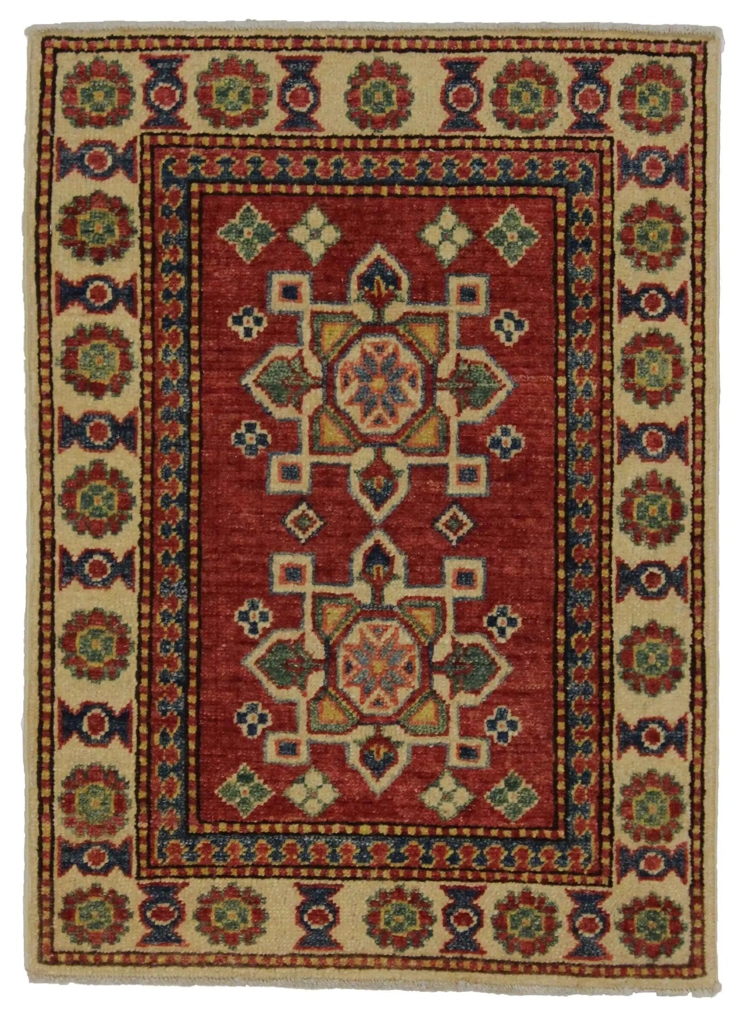 Canvello Hand Made Casual Medallion Pakistan Kazak Rug - 2'0'' X 2'9''