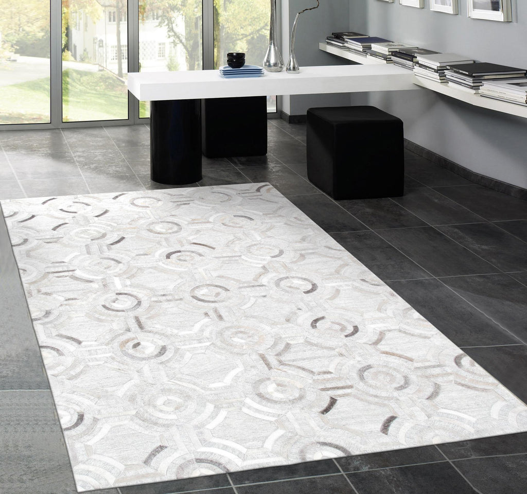 Canvello Modern Hand-Loomed Cowhide Sari Silk Area Rug- 9' X 12'