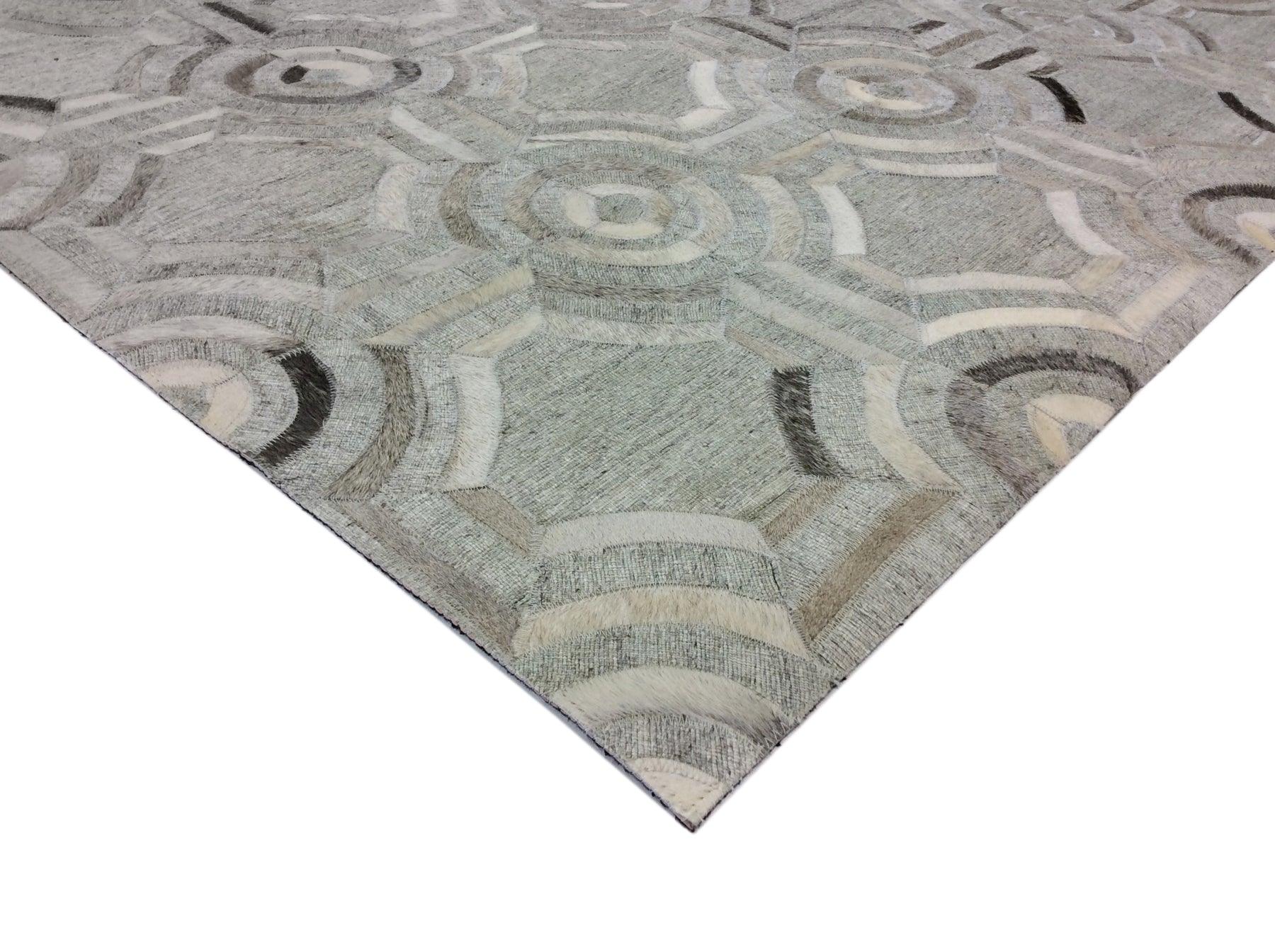 Canvello Modern Hand-Loomed Cowhide Sari Silk Area Rug- 9' X 12'