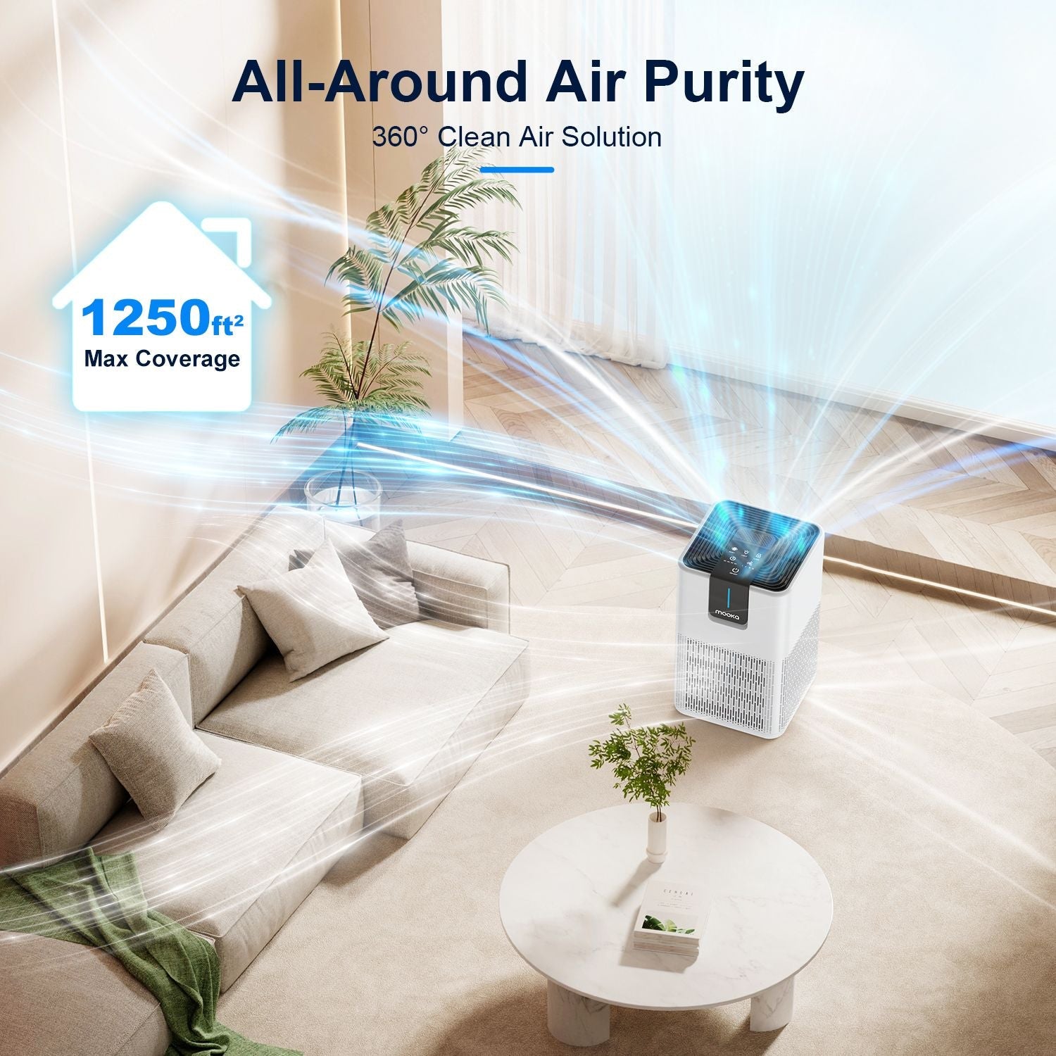 MOOKA Air Purifiers for Home Large Room Up to 1250 Ft², H13 HEPA Air Purifier for Pets Dust Odor Smoke, Aromatherapy Function, Air Cleaner with 15dB Quiet Sleep Mode for Bedroom Office Living Room