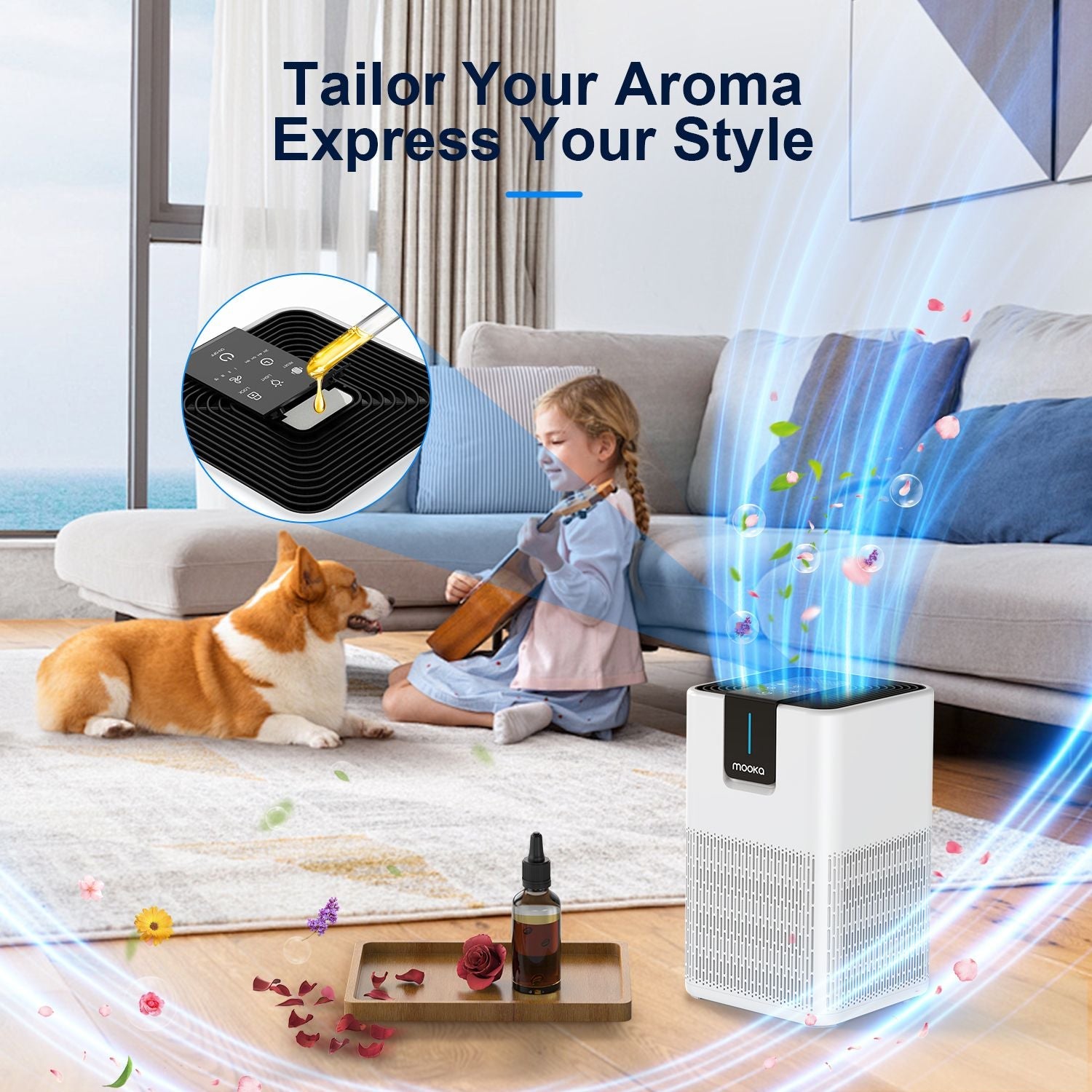 MOOKA Air Purifiers for Home Large Room Up to 1250 Ft², H13 HEPA Air Purifier for Pets Dust Odor Smoke, Aromatherapy Function, Air Cleaner with 15dB Quiet Sleep Mode for Bedroom Office Living Room