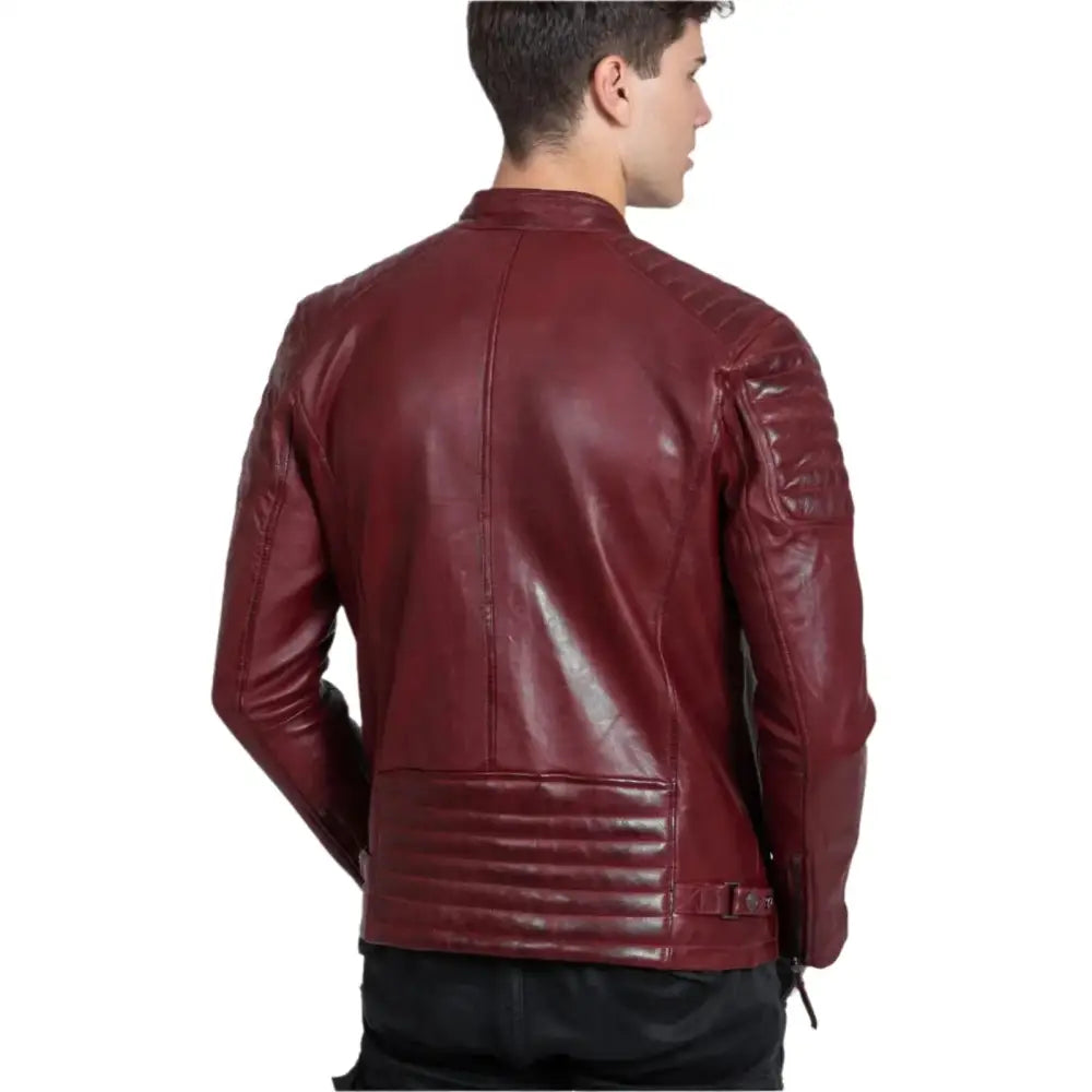 Men's Red Sheepskin Leather Biker Jacket