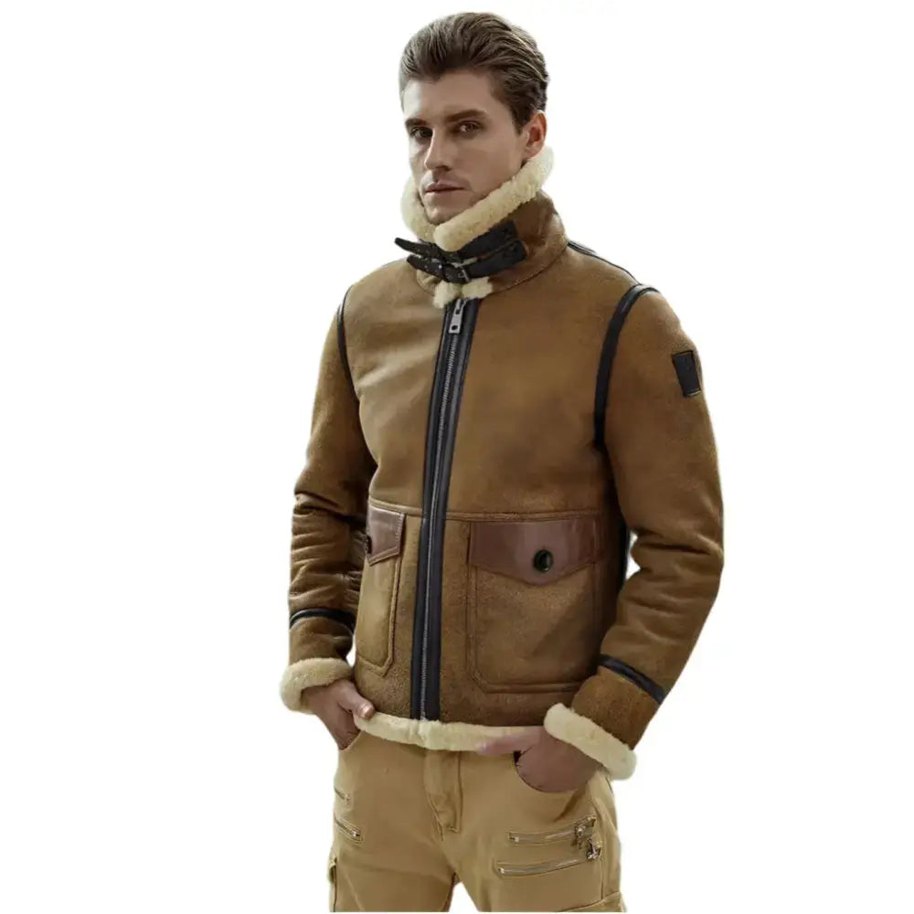 Men’s Vintage Brown Sheepskin B3 Bomber Jacket