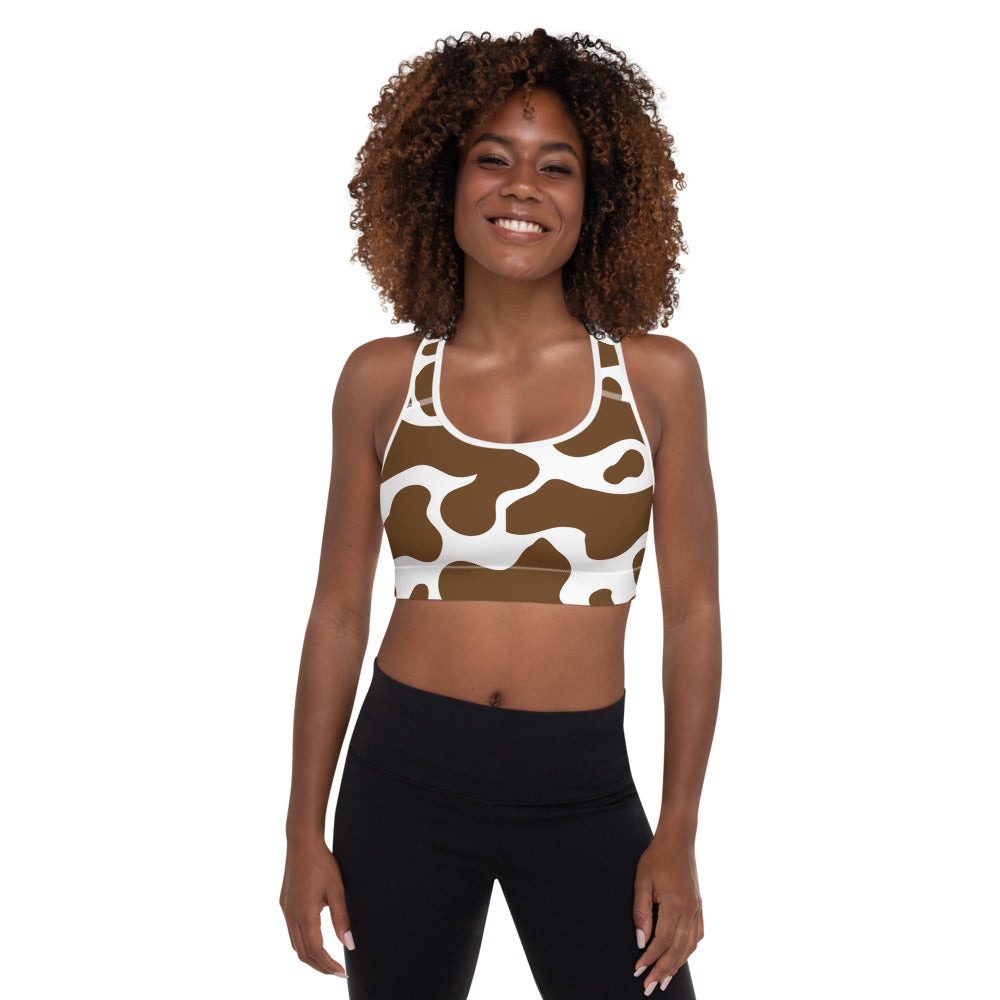 Cowhide Brown Padded Sports Bra
