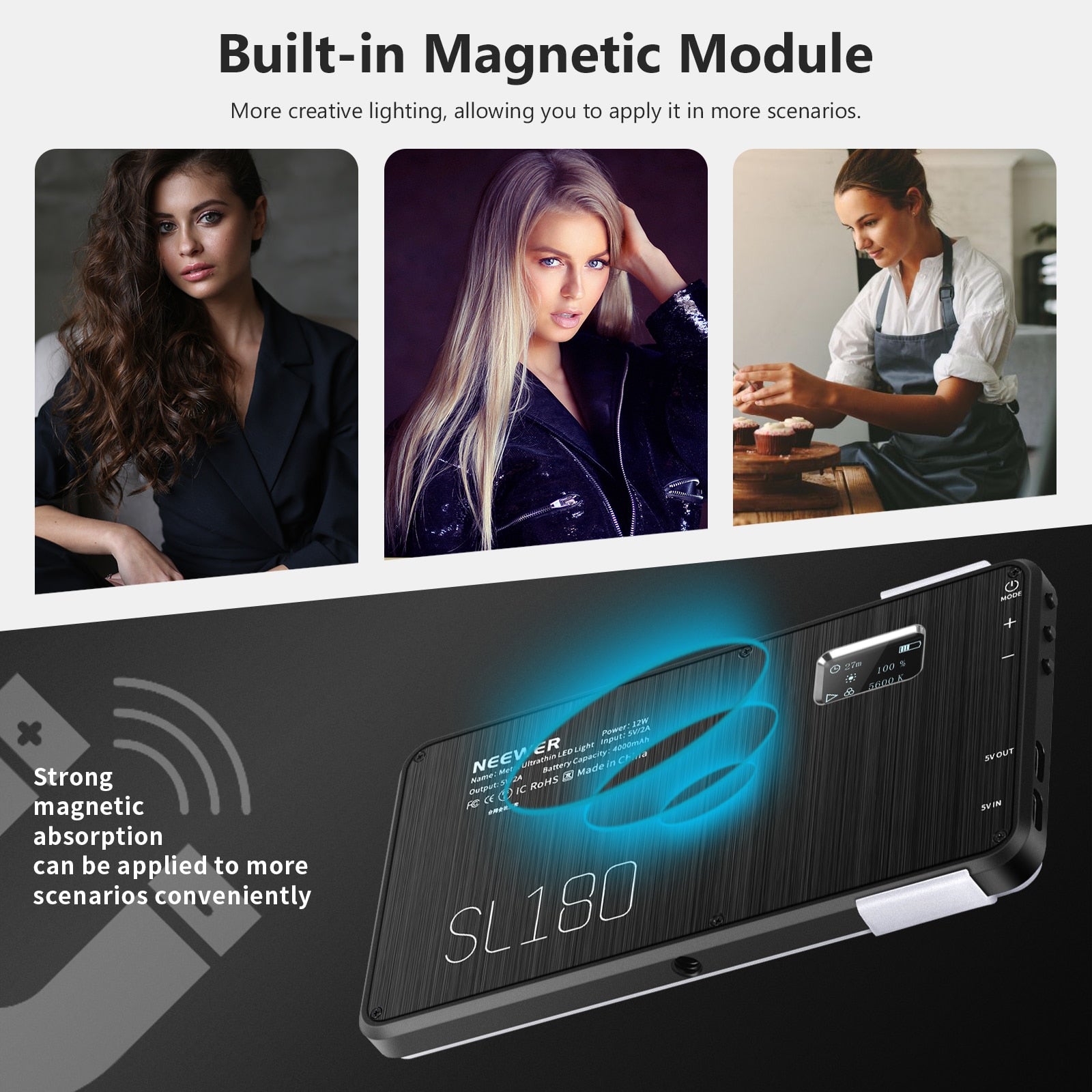 SL180 On-Camera Video Light,Pocket-Size SMD LED/Bi-Color/Dimmable Brightness/CRI95+/Built-in 4000mAh Battery/OLED Display