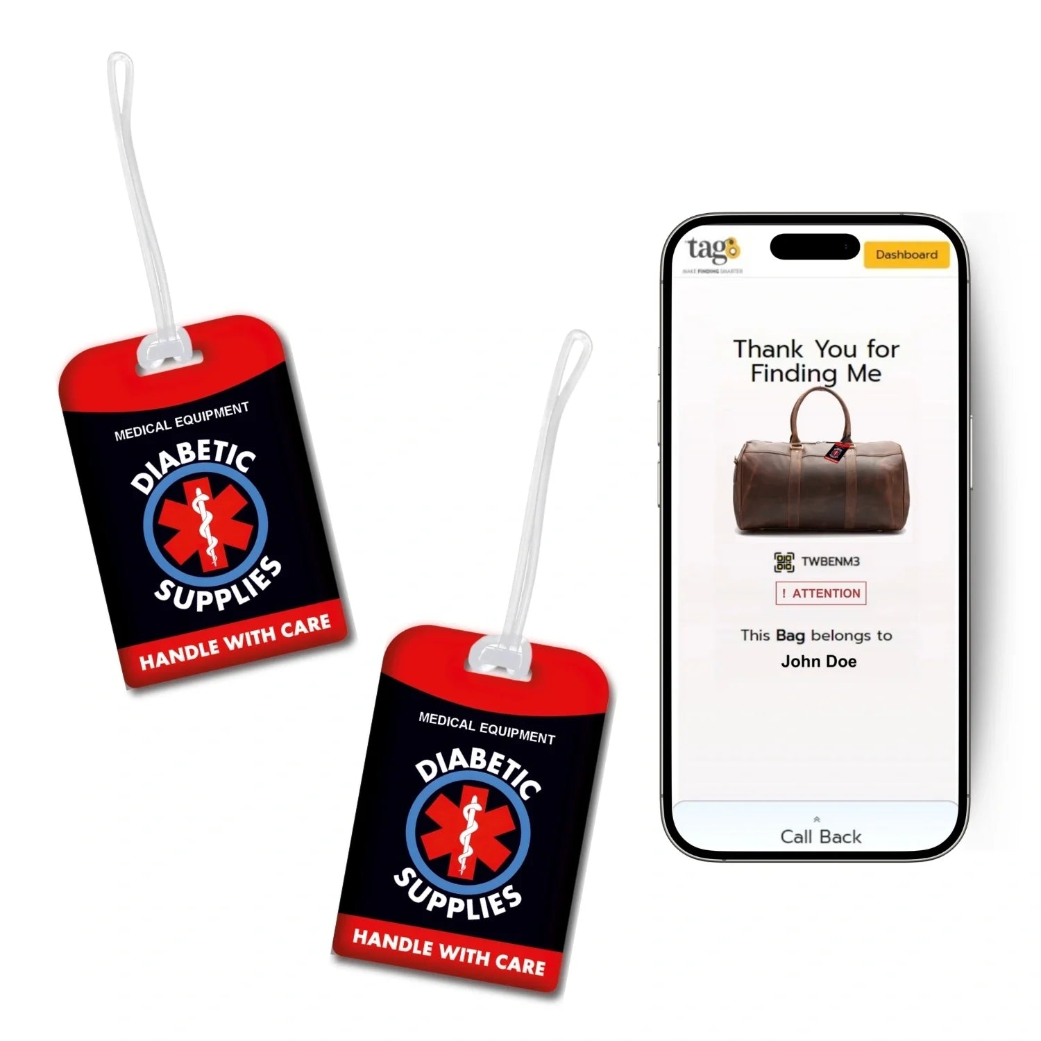 Diabetic Equipment Tag Red Color [Pack 2]