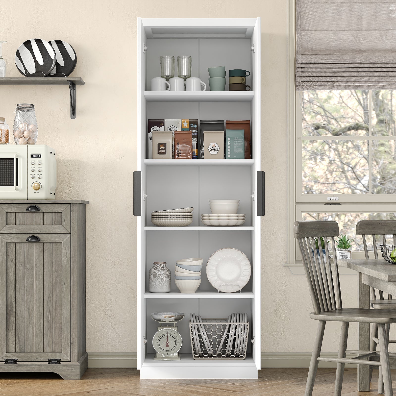 Yanosaku SC002 71'' Tall Storage Cabinet, 5-Tier Fluted