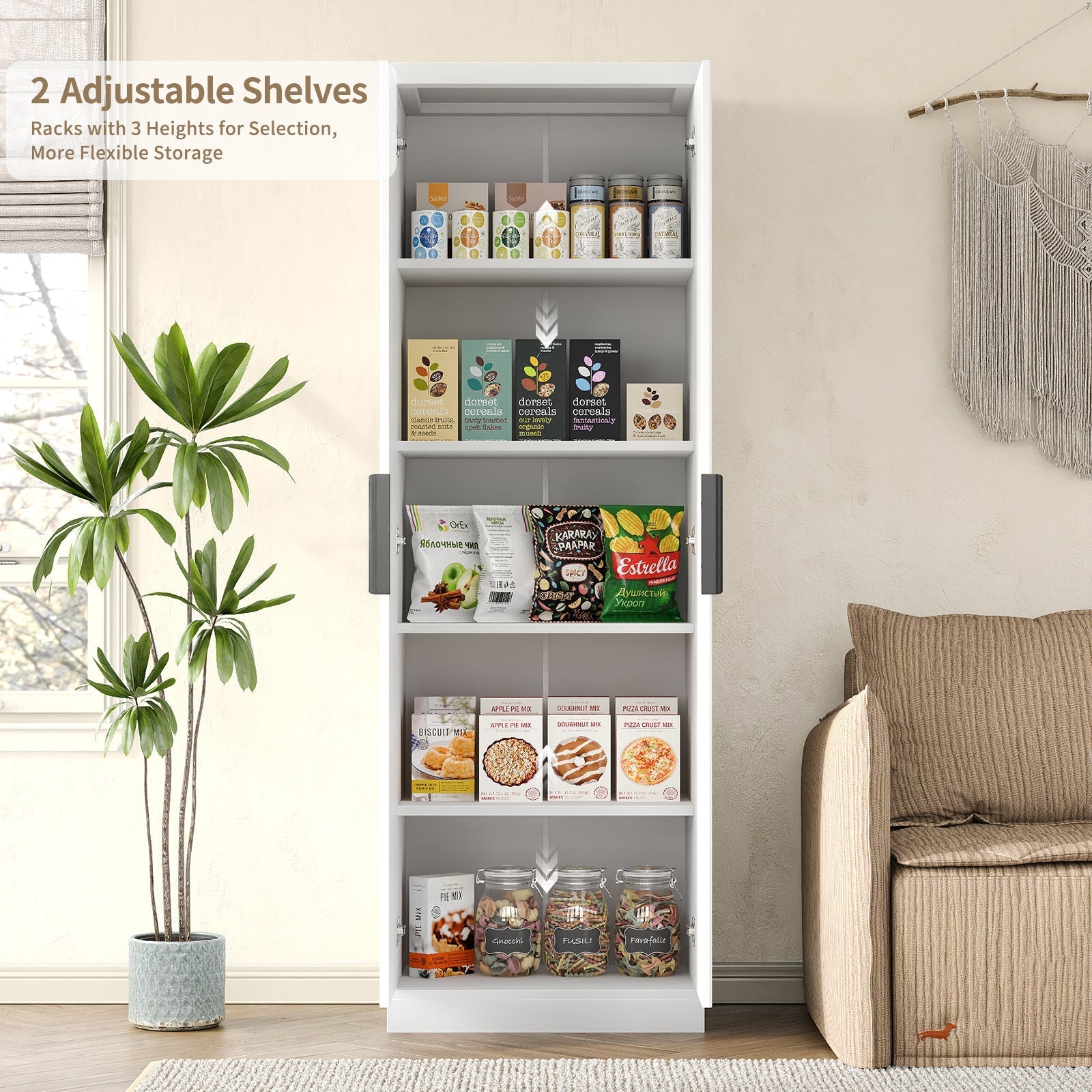 Yanosaku SC002 71'' Tall Storage Cabinet, 5-Tier Fluted