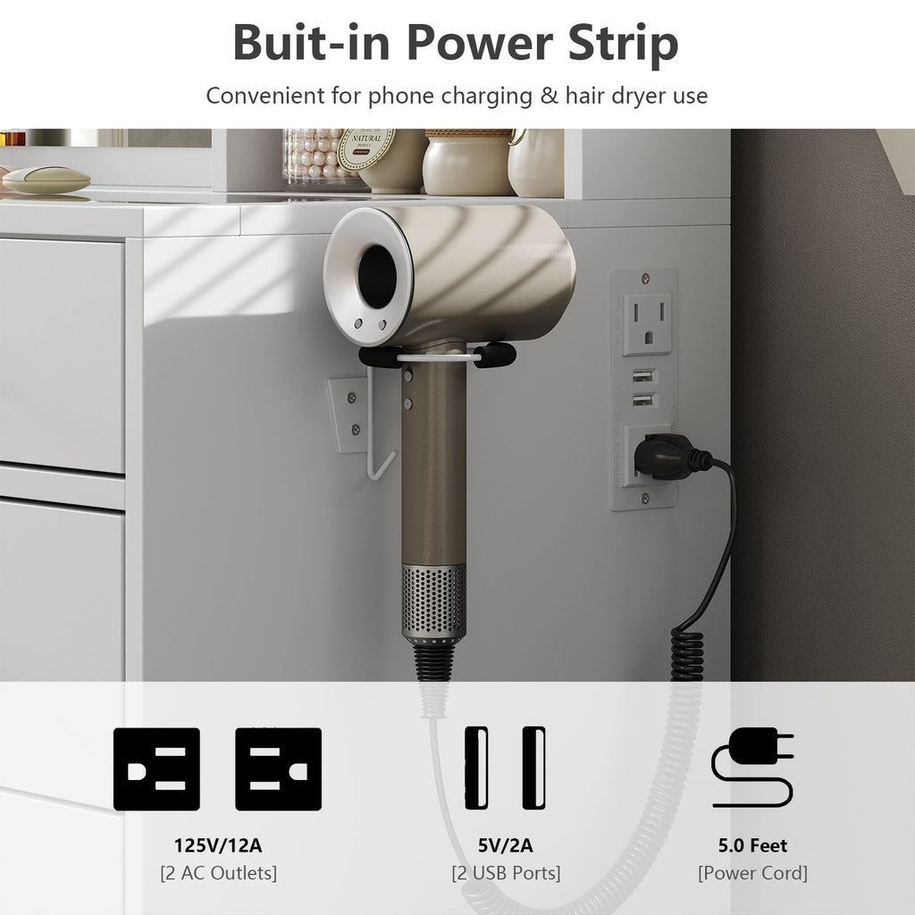Yanosaku VD012 Bedroom Makeup Vanity desk with LED Mirror, 12 Drawers