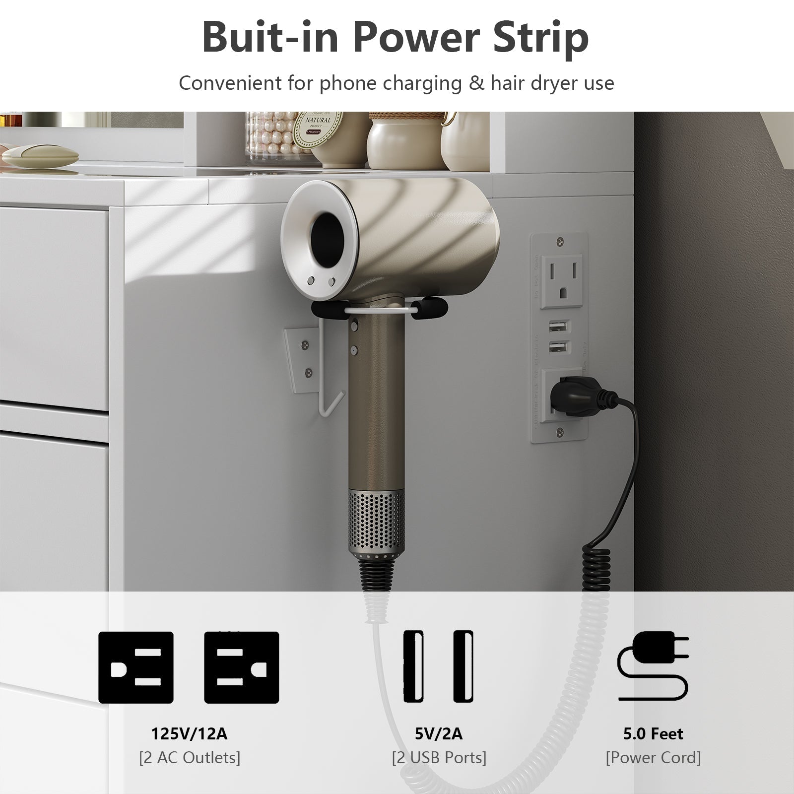 Yanosaku VD012 Bedroom Makeup Vanity desk with LED Mirror, 12 Drawers